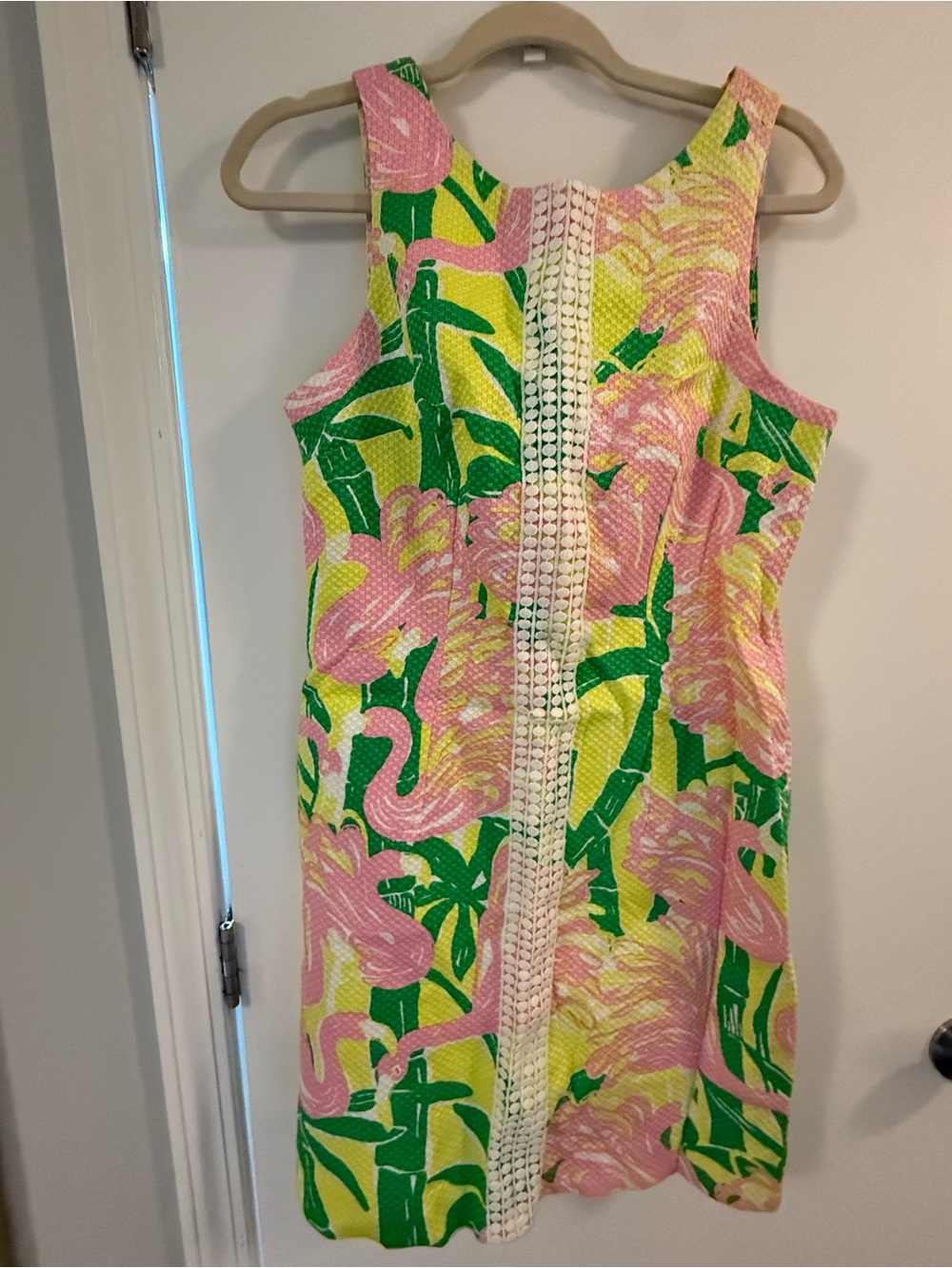 Lilly Pulitzer Yellow, Pink & Green Tropical Flamingo Shift Dress